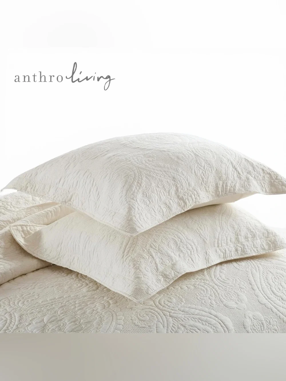 NEW Anthropologie White Queen King Boho Damask Quilt Bedspread Blanket Sham Set